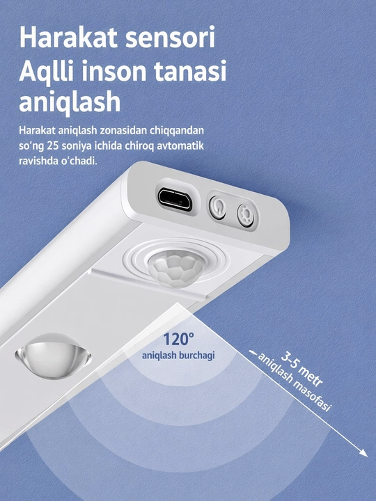 Aqlli chiroqlar, harakat sensoriga ega,3 hil rejimda yonadigan, magnitli mahkamlanadigan