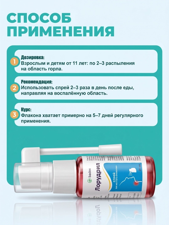 BADEX LIFE - Лорудрил спрей – антисептик для полости рта и горла, 20 мл