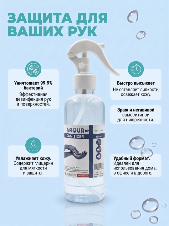 BADEX LIFE - Набор антисептиков Aqua Air 50 мл + 90 мл + 300 мл, для рук и поверхностей