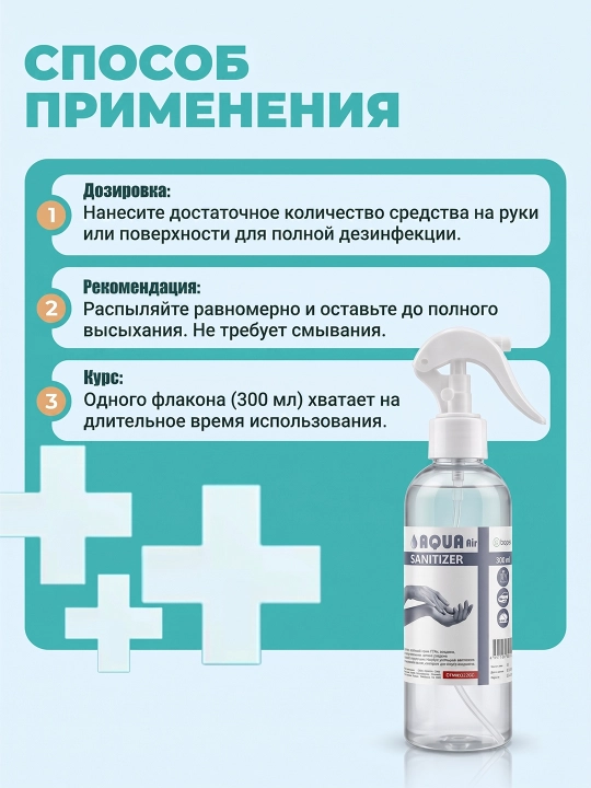BADEX LIFE - Набор антисептиков Aqua Air 50 мл + 90 мл + 300 мл, для рук и поверхностей