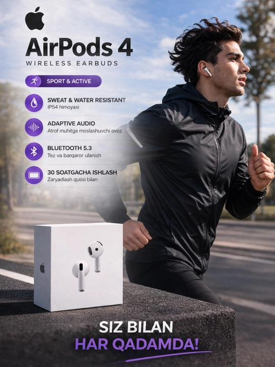 Simsiz quloqchinlar Air Pods 4 shovqinni kamaytirish funksiyasi bilan, yuqori sifatli ovoz