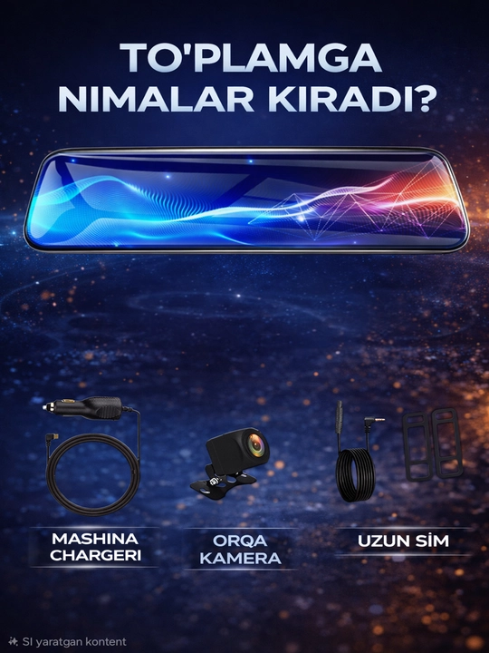 Avtoregistrator, 2 Kamerali Videoregistrator, Wi-Fi Orqali Kuzatish 4K