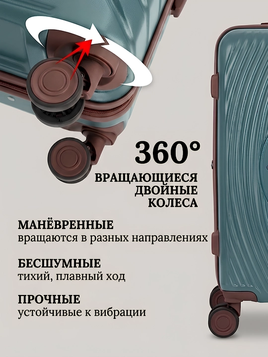 Sayohat chamadoni S+M+L, kodli qulfli, polipropilen, 360° g'ildirakli