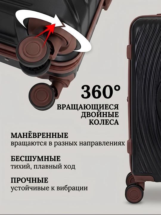 Sayohat chamadoni S+M+L, kodli qulfli, polipropilen, 360° g'ildirakli