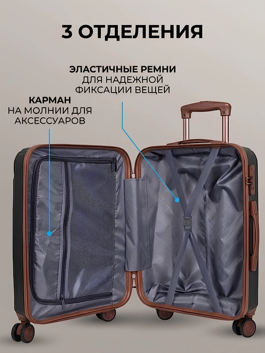 Sayohat chamadoni S+M+L, kodli qulfli, polipropilen, 360° g'ildirakli