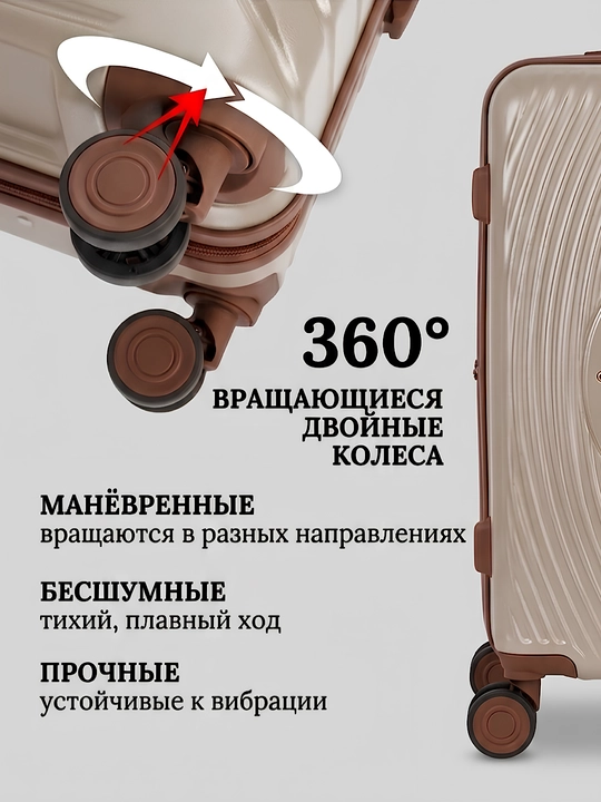 Sayohat chamadoni S+M+L, kodli qulfli, polipropilen, 360° g'ildirakli