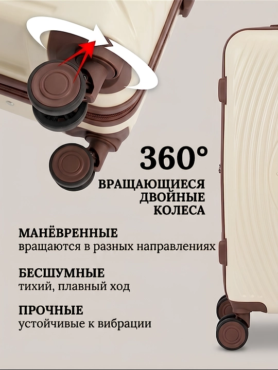 Sayohat chamadoni S+M+L, kodli qulfli, polipropilen, 360° g'ildirakli