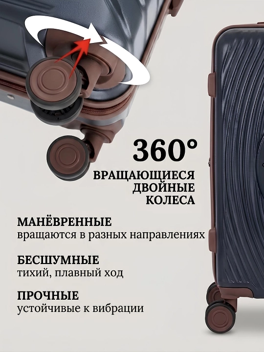 Sayohat chamadoni S+M+L, kodli qulfli, polipropilen, 360° g'ildirakli