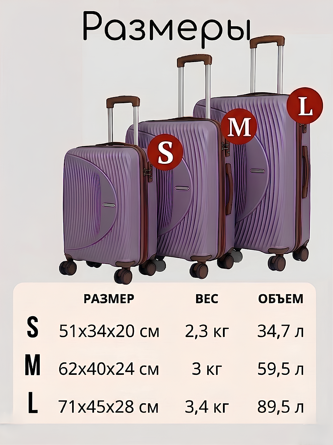 Sayohat chamadoni S+M+L, kodli qulfli, polipropilen, 360° g'ildirakli