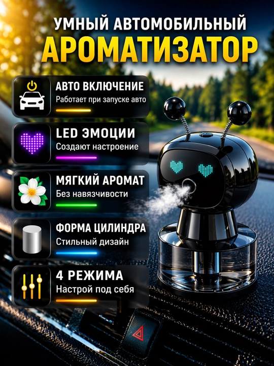 Автомобильный ароматизатор Robot Gu Long, умный освежитель воздуха, спрей, 4 режима - 