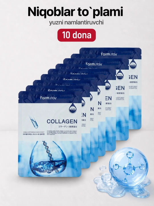 Yuz uchun 10, 5 niqob to‘plami - aloe, guruch, kollagen, avokado, namlash va parvarishlash