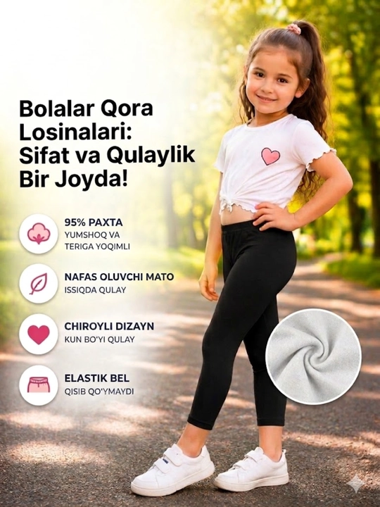 Qizlar uchun losinlar, paxtali materialdan, yozgi, 1 yoshdan 13 yoshgacha bo‘lgan o‘lchamlar - 