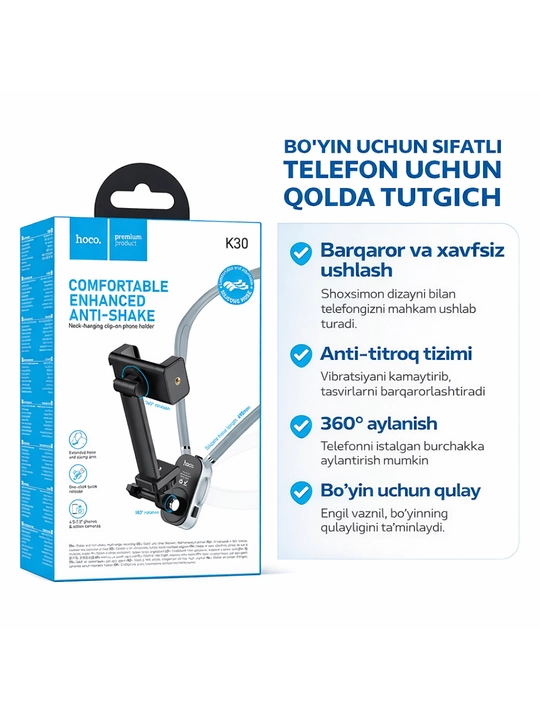 HOCO K30 Bo‘yin Holder – telefon uchun qulay va mustahkam tutgich - 