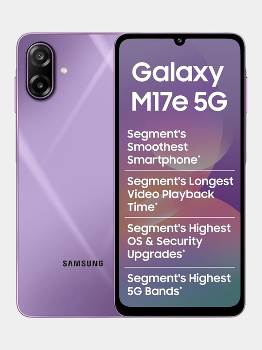 Samsung Galaxy M17e 5G smartfoni, 6000 mA/soat quvvatli akkumulyator, 50 MP, 120 Gs kamera, 1 yillik kafolat