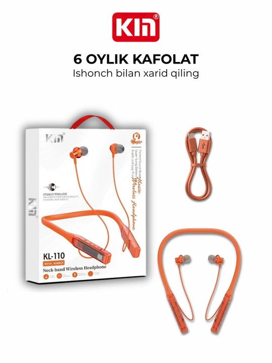 Simsiz quloqchin KIN KL110 neckband 38 soat Bluetooth TF-karta mikrofon