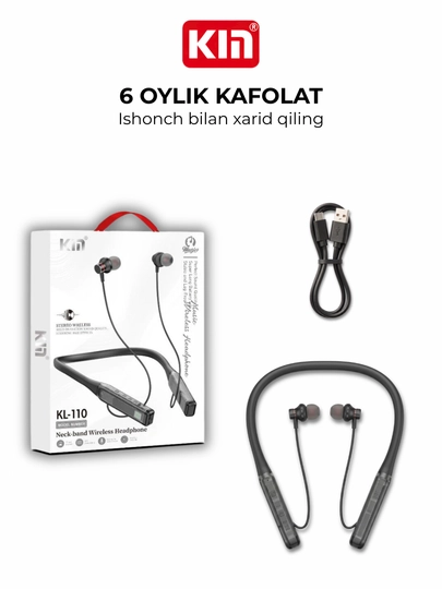 Simsiz quloqchin KIN KL110 neckband 38 soat Bluetooth TF-karta mikrofon