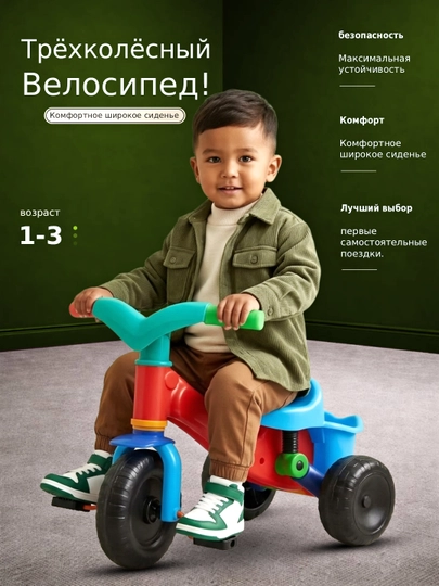 Детский трёхколёсный велосипед с корзиной — CHILDRE-VELIK-КРАСН