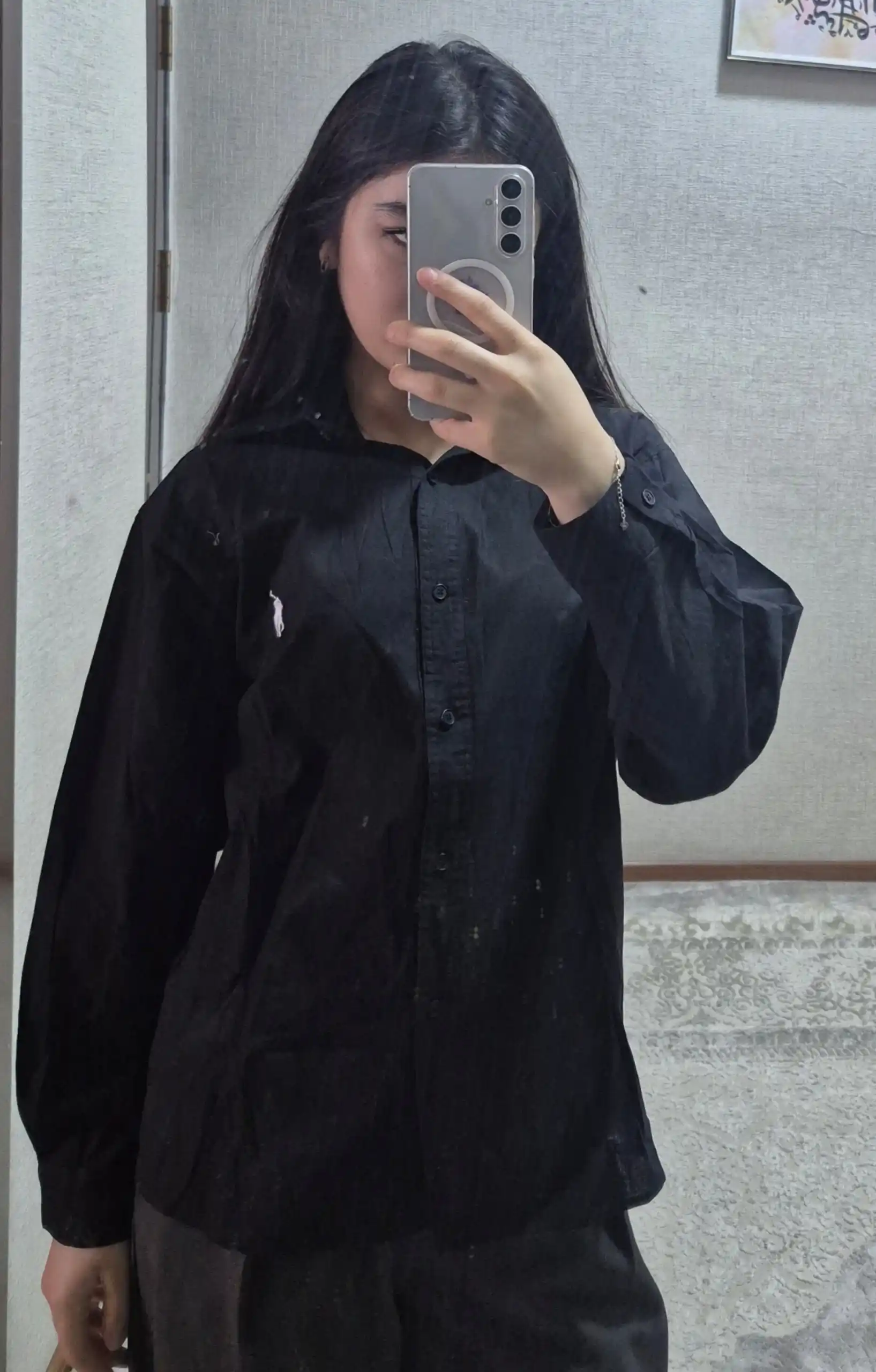 Ayollar ko'ylagi rubashka, polo uzun yengli, paxta, bazaviy model