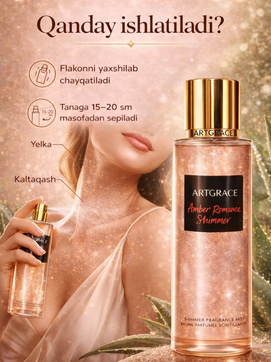 ARTGRACE Body Mist - ayollar uchun tanaga mo‘ljallangan xushbo‘y sprey (shimmer / fragrance), 250 ml - 