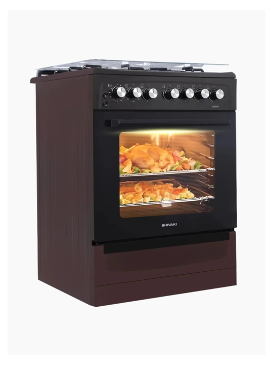 Газовая плита Shivaki 6302 K КП, коричневая, комбинированная, 4 конфорки, 65 л