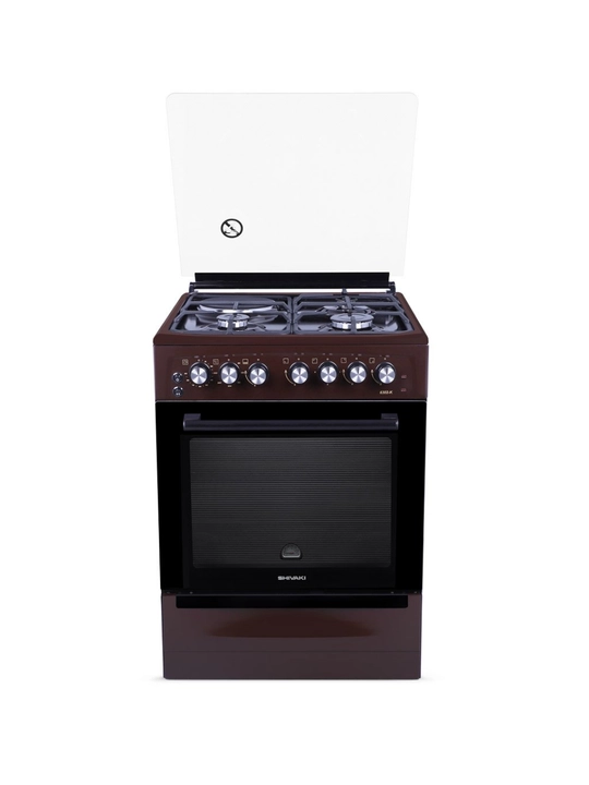 Газовая плита Shivaki 6302 K КП, коричневая, комбинированная, 4 конфорки, 65 л