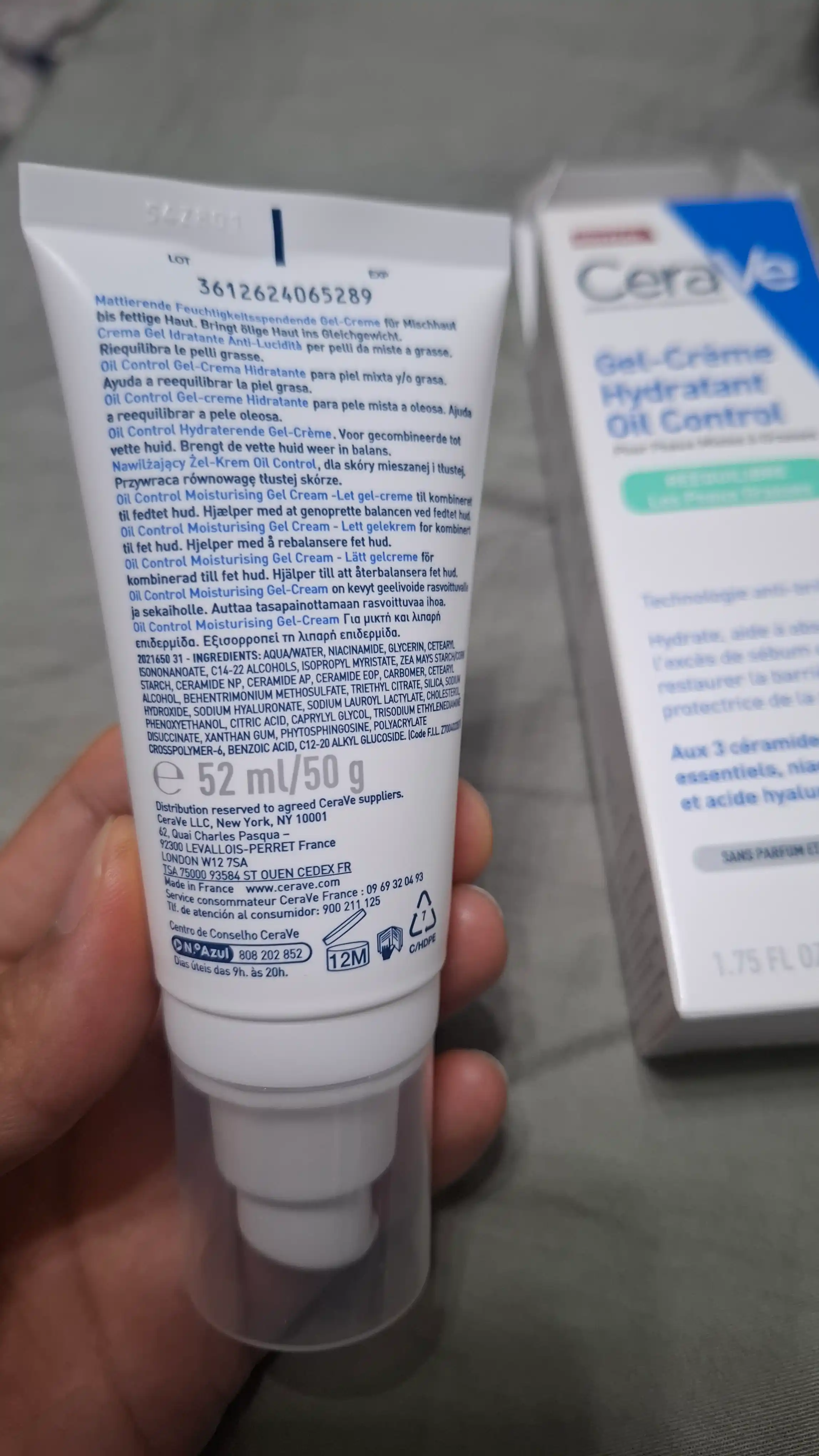 Yog‘li va aralash yuz terisi uchun namlantiruvchi CERAVE gel-kremi, 52 ml