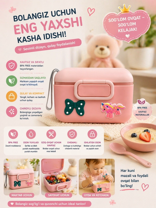 Konteyner dispenser bolalar aralashmasi, ozuqasi uchun, quruq sut va kasha uchun idish - 