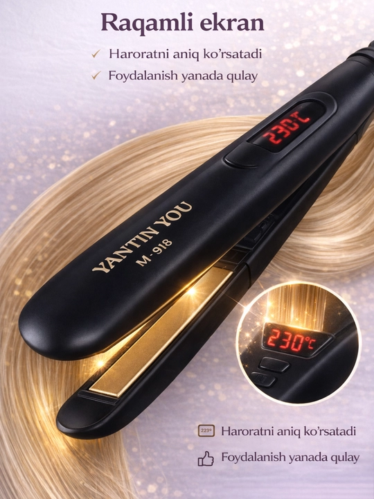 Профессиональный выпрямитель для волос YANTIN YOU M-918, LCD, 230°C, керамика