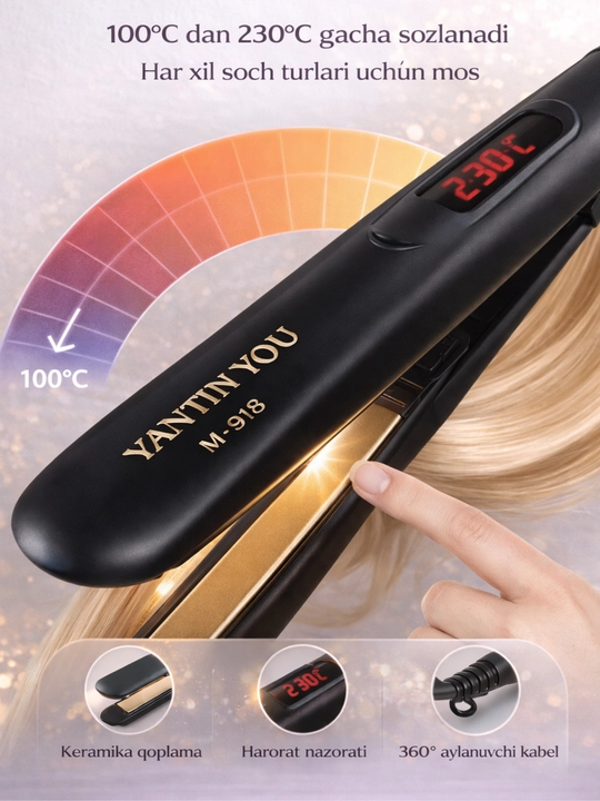 Профессиональный выпрямитель для волос YANTIN YOU M-918, LCD, 230°C, керамика