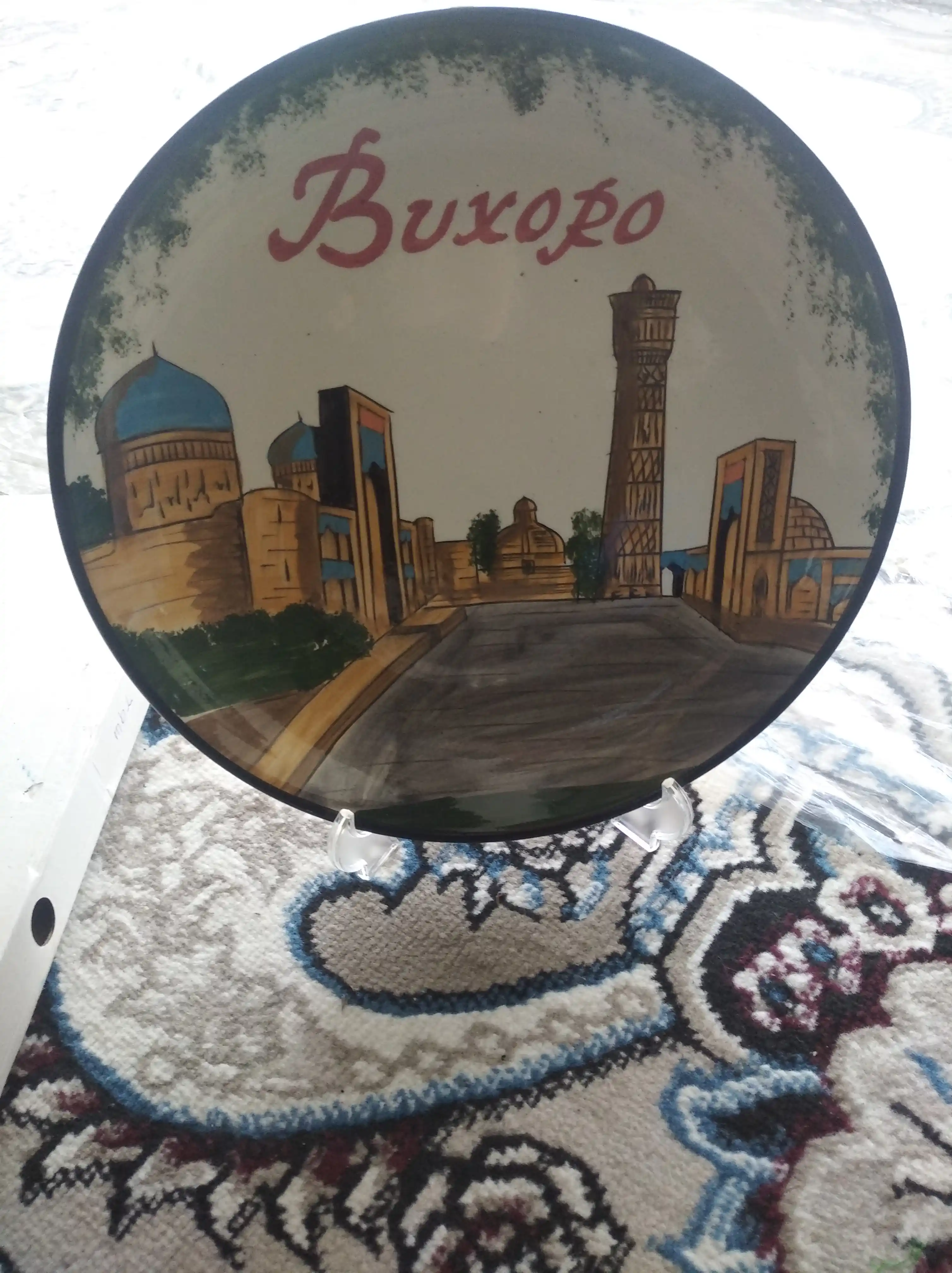 Sopol lagan, Rishton sopol buyumlari, esdalik sovg‘asi, qo‘lda yasalgan, taglik bilan