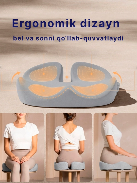 O‘rindiq uchun xotira effektli ortopedik anatomik yostiq, avtomobil va stul uchun
