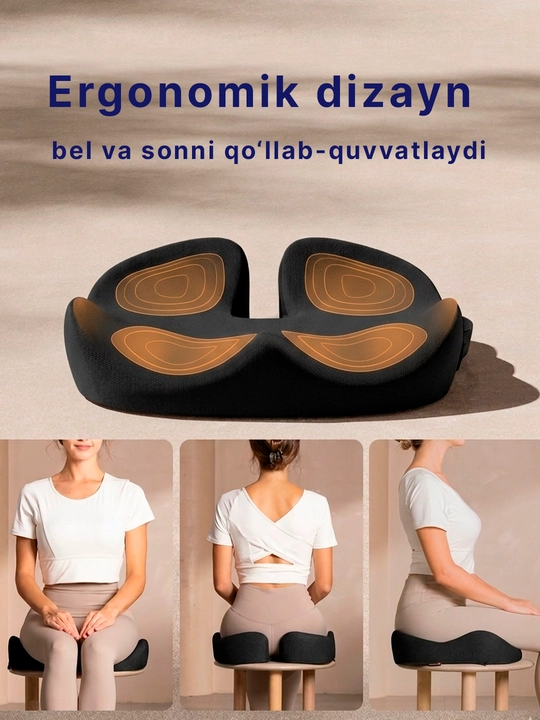 O‘rindiq uchun xotira effektli ortopedik anatomik yostiq, avtomobil va stul uchun
