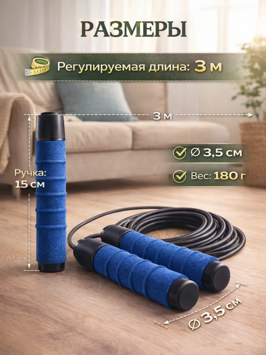 Sport arqon sakrash uchun, uzunligi sozlanadi, po‘lat simli fitness