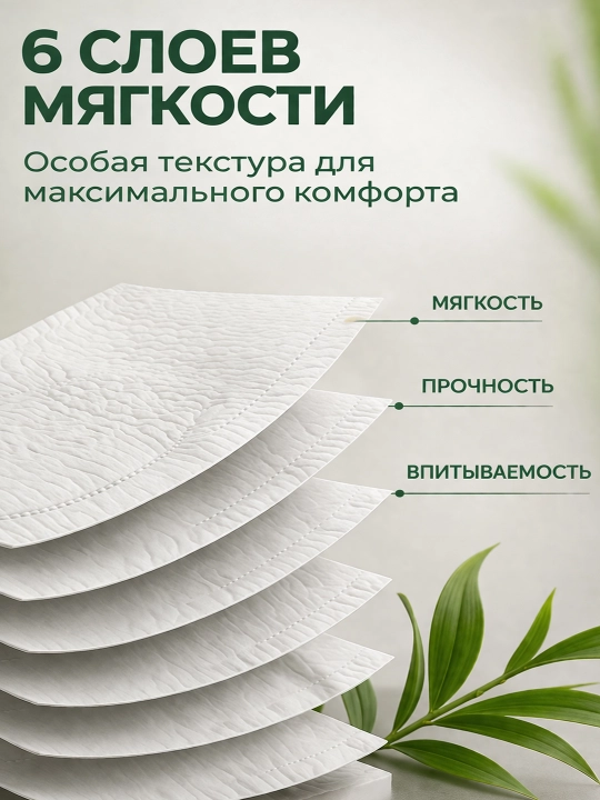 Туалетная бумага Bamboozy, в упаковке 10 шт, 6 слоёв, изготовлена из бамбуковых волокон