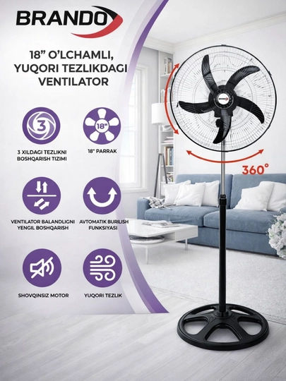 BRANDO 18" Вентилятор — мощное и тихое охлаждение — FOZTECH-BRENDOVENTILATOR