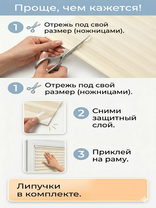 Жалюзи самоклеящиеся, плиссе, шторы, защита от солнца
