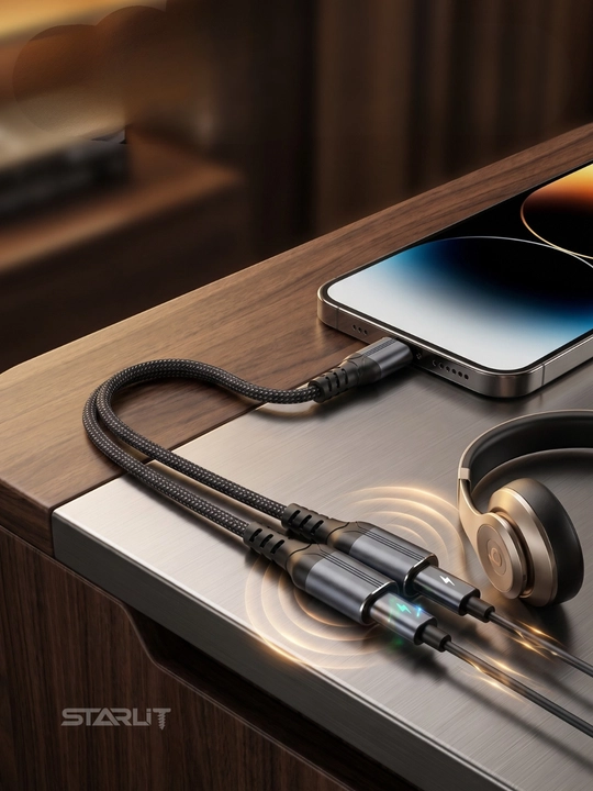 Адаптер-разветвитель Type-C, 2 в 1—зарядка и наушники,USB-C splitter, аудио+зарядка, 12 Вт