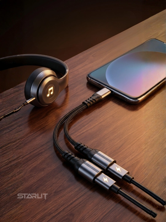 Адаптер-разветвитель Type-C, 2 в 1—зарядка и наушники,USB-C splitter, аудио+зарядка, 12 Вт