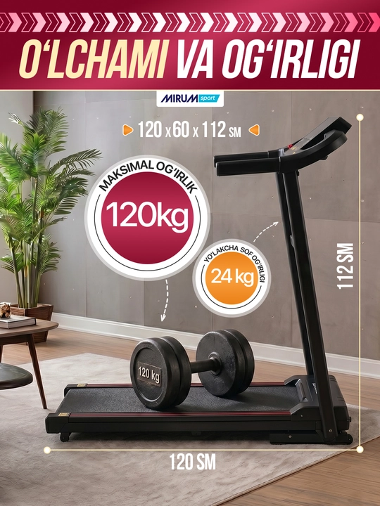 Yugurish yo'lagi, universal, uy va xonadonlar uchun, yig'iladigan, 1-10 kg tezlikka ega