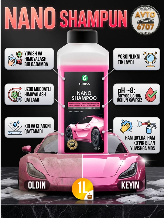 Avtomobil uchun nano shampun Grass Nano Shampoo, yuvish va himoya 1 litr