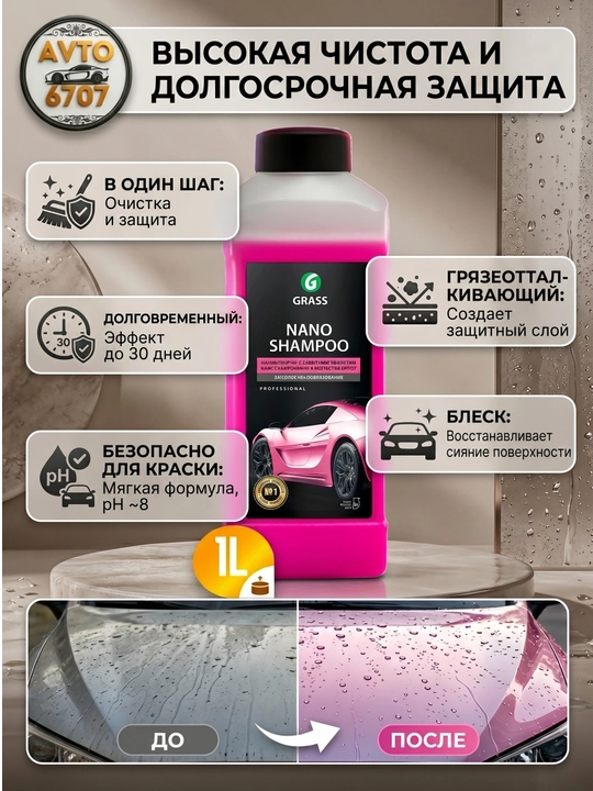 Avtomobil uchun nano shampun Grass Nano Shampoo, yuvish va himoya 1 litr