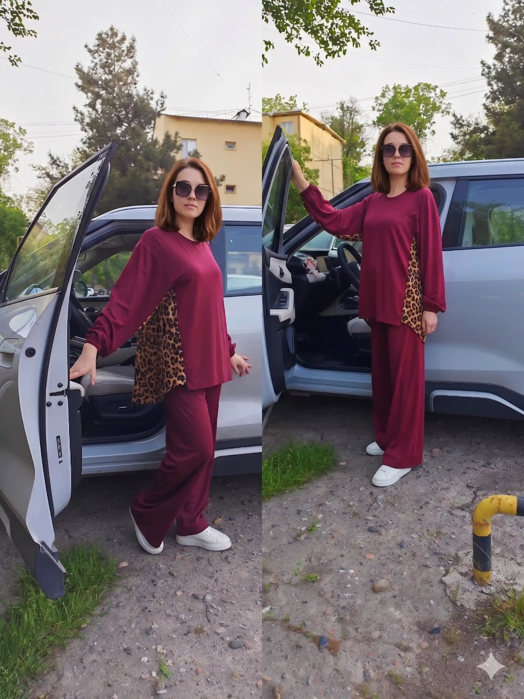Ayollar kostyumi, ikkilik, katta o‘lchamli, yumaloq yoqa, NORA