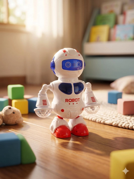 Bolalar uchun interaktiv robot o‘yinchoq 3+, yorug‘lik va ovoz effektlari bilan - 