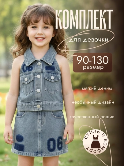 Qizlar uchun jinsi to'plami top + yubka-shortik, 90–130 o‘lcham - 