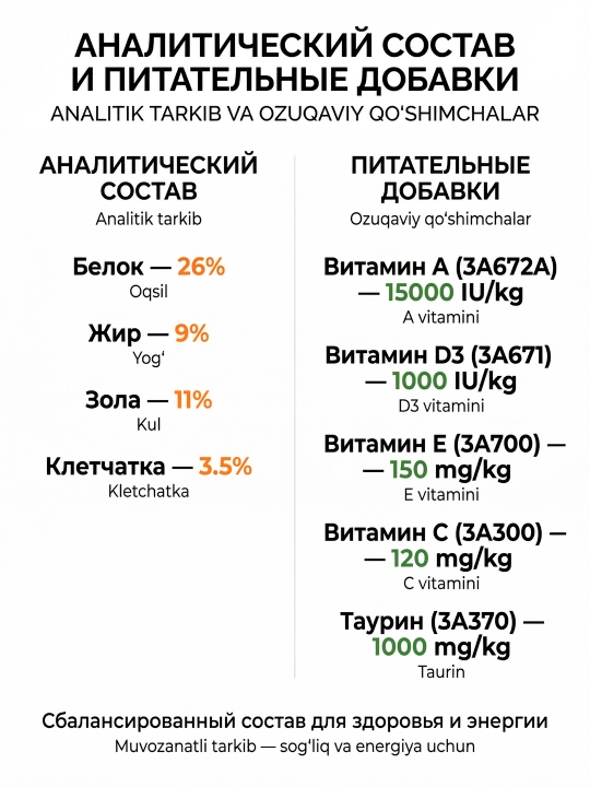 Katta mushuklar uchun tovuqli KING to‘liq ratsionli quruq ozuqasi (Turkiya), 26% protein