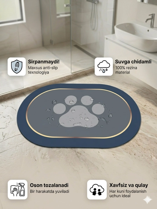 Коврик для ванной комнаты, мягкий, быстросохнущий, противоскользящий