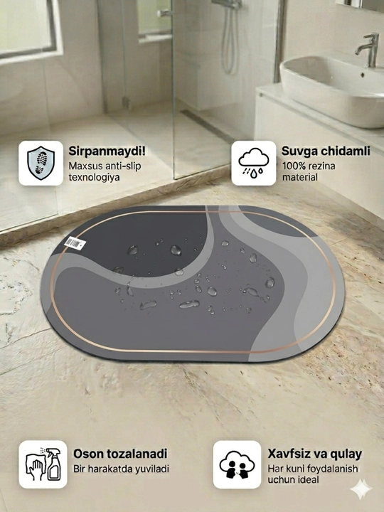 Коврик для ванной комнаты, мягкий, быстросохнущий, противоскользящий