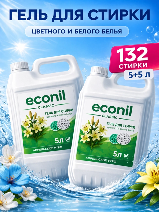 Kir yuvish uchun gel Econil, 10 litr, suyuq kir yuvish vositasi - 