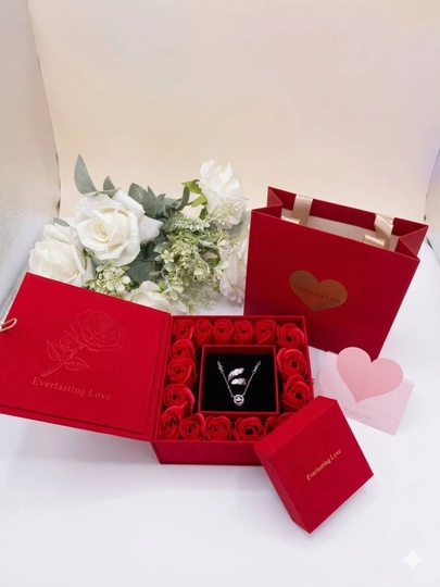 Подарочный набор с кулоном, для женщин — EBOXUZ-NABOR1-АЛЫЙ