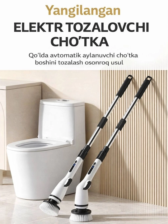 Simsiz, teleskopik, 8 ta nasadkali, IPX6 namlikdan himoyalovchi elektr tozalash cho‘tkasi - 